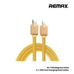 30W ( C to Lightning )-REMAX RC-C160 Bagcase Series 30W Type-C to Lightning PD Fast Charging Data Cable - Gold