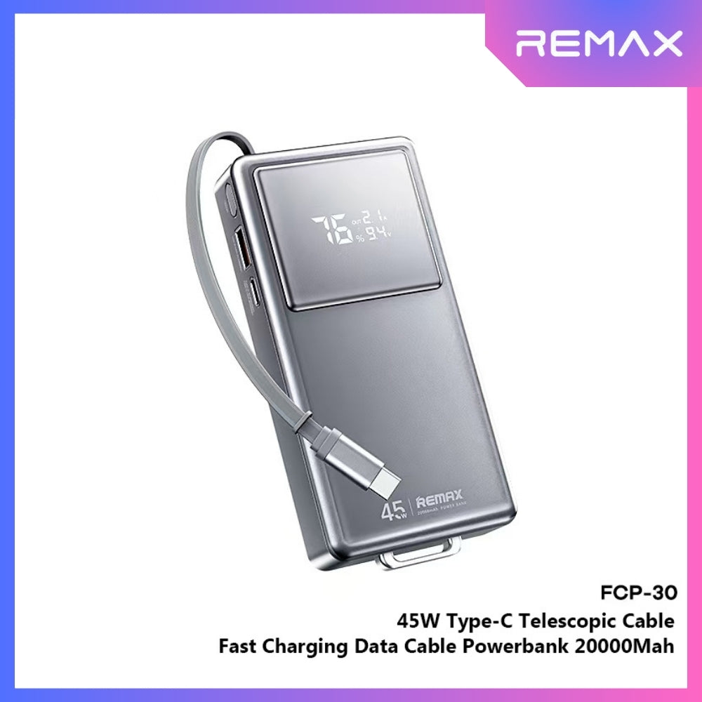 REMAX - FCP-30 20000mAh Type-C Scalable Cable Fast Charging Cabled Power Bank ( PD45W ) - Tarnish