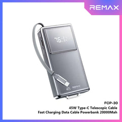 REMAX - FCP-30 20000mAh Type-C Scalable Cable Fast Charging Cabled Power Bank ( PD45W ) - Tarnish