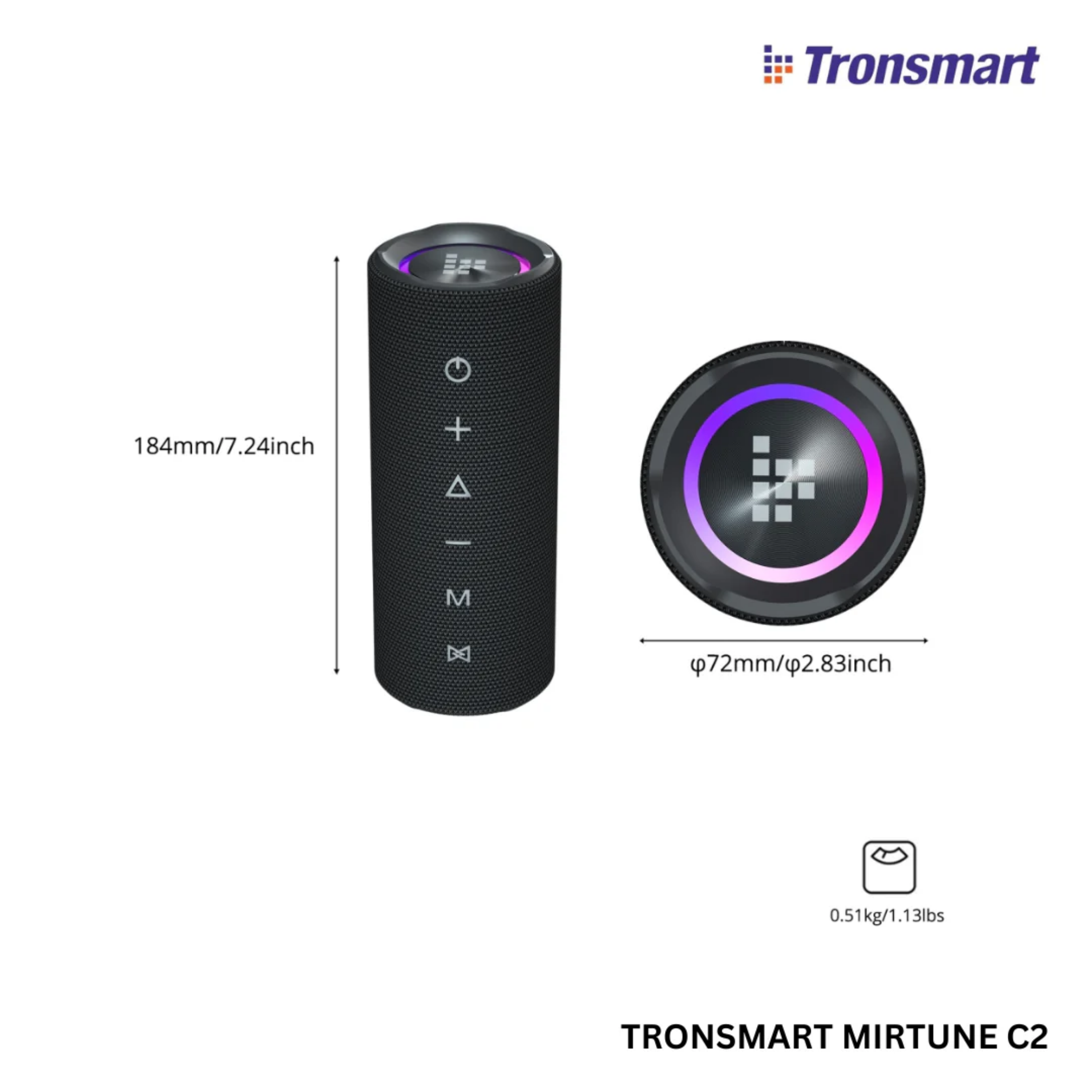 TRONSMART Mirtune C2 Portable Wireless Bluetooth Outdoor Speaker - Black