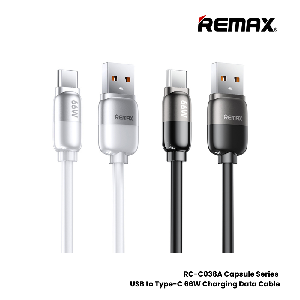 66W ( Type-C )-REMAX RC-C038A Capsule Series 66W USB to Type-C Fast Charging Data Cable - Black