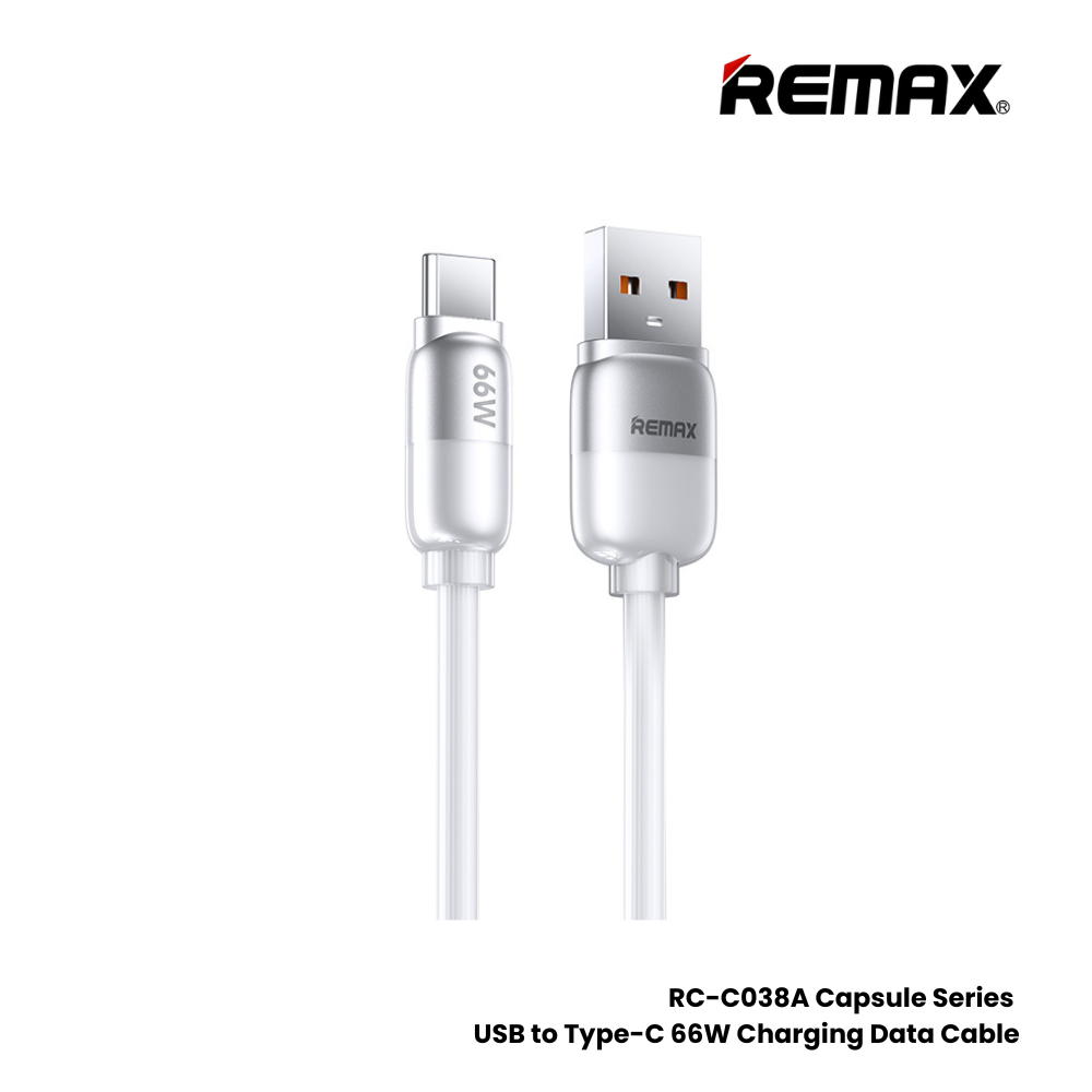 66W ( Type-C )-REMAX RC-C038A Capsule Series 66W USB to Type-C Fast Charging Data Cable - White