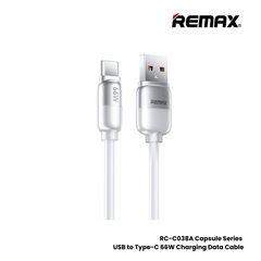 66W ( Type-C )-REMAX RC-C038A Capsule Series 66W USB to Type-C Fast Charging Data Cable - White