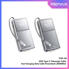 REMAX - FCP-30 20000mAh Type-C Scalable Cable Fast Charging Cabled Power Bank ( PD45W ) - Tarnish
