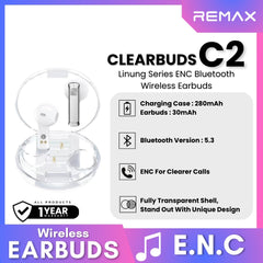 REMAX - Clear Buds C2 linung Series ENC Wireless Bluetooth Earbuds - White