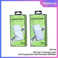 REMAX - FCP-30 20000mAh Type-C Scalable Cable Fast Charging Cabled Power Bank ( PD45W ) - Tarnish