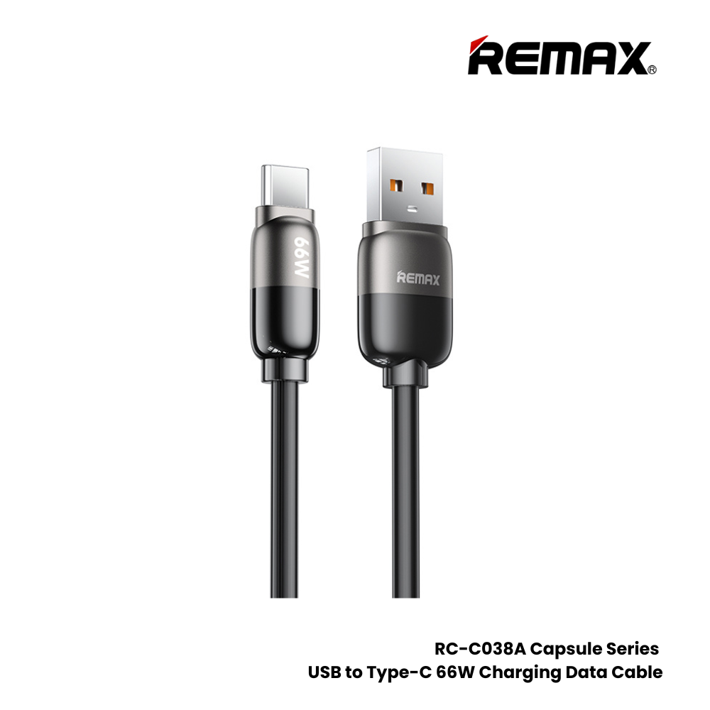 66W ( Type-C )-REMAX RC-C038A Capsule Series 66W USB to Type-C Fast Charging Data Cable - Black