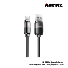 66W ( Type-C )-REMAX RC-C038A Capsule Series 66W USB to Type-C Fast Charging Data Cable - Black