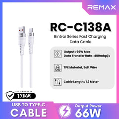 REMAX - RC-C138A Bintrai Series USB to Type-C Fast Charging Data Cable ( 66W ) - White