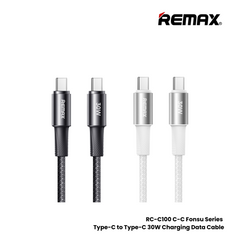 30W ( C to C )-REMAX RC-C100 C-C Fonsu Series 30W Type-C to Type-C Fast Charging Data Cable - White