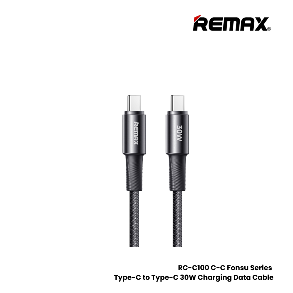 30W ( C to C )-REMAX RC-C100 C-C Fonsu Series 30W Type-C to Type-C Fast Charging Data Cable - Black