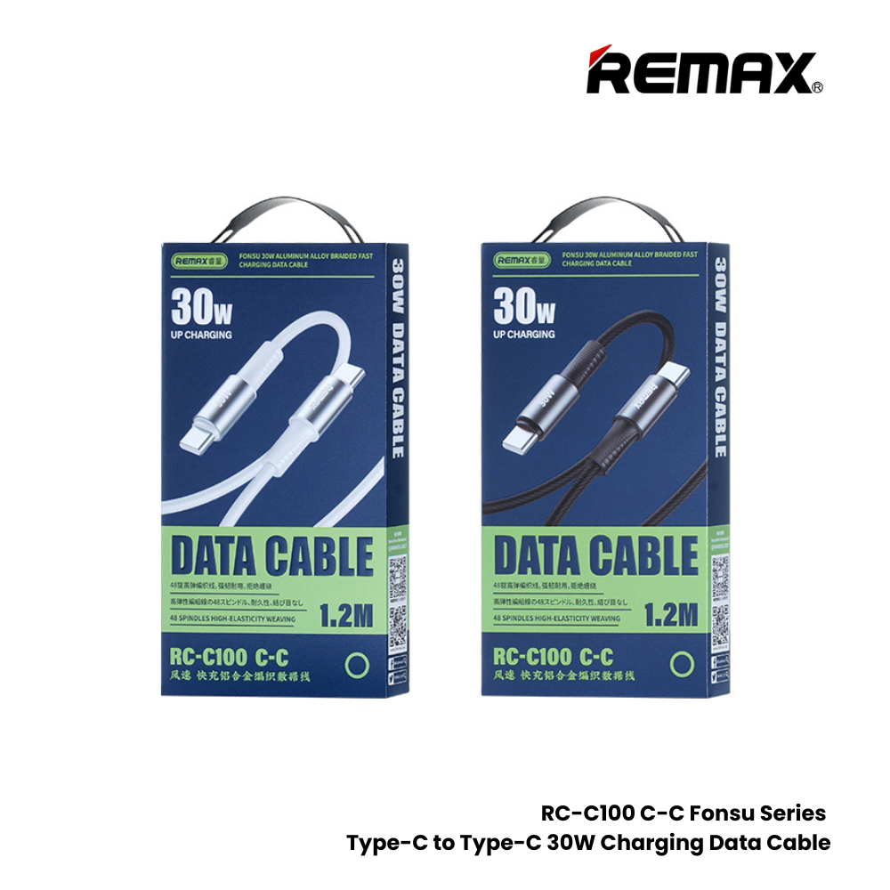 30W ( C to C )-REMAX RC-C100 C-C Fonsu Series 30W Type-C to Type-C Fast Charging Data Cable - Black