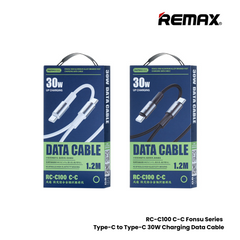 30W ( C to C )-REMAX RC-C100 C-C Fonsu Series 30W Type-C to Type-C Fast Charging Data Cable - White