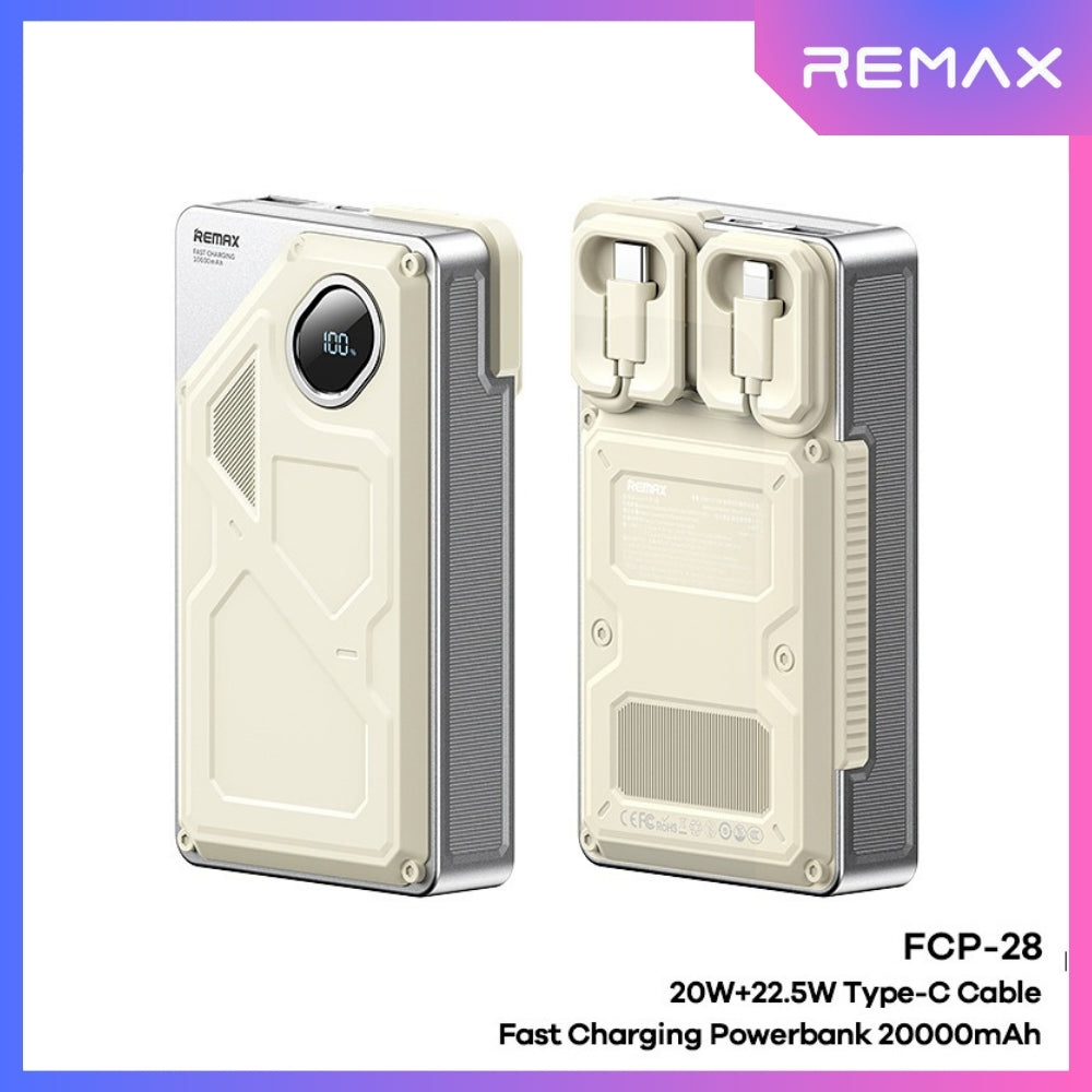 REMAX - FCP-28 20000mAh Fast Charging Cabled Power Bank ( PD20W+QC22.5W ) - Beige