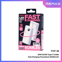REMAX - FCP-28 20000mAh Fast Charging Cabled Power Bank ( PD20W+QC22.5W ) - Beige