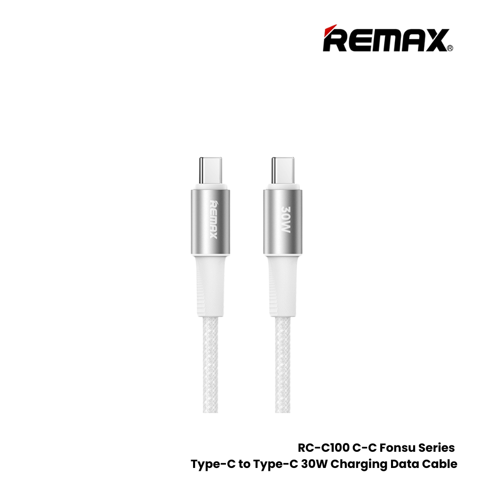 30W ( C to C )-REMAX RC-C100 C-C Fonsu Series 30W Type-C to Type-C Fast Charging Data Cable - White