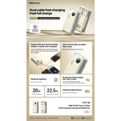 REMAX - FCP-28 20000mAh Fast Charging Cabled Power Bank ( PD20W+QC22.5W ) - Beige