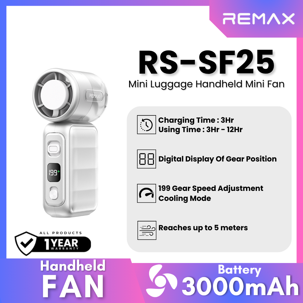 Remax-RS-SF25 MINI Luggage Handheld Mini Fan - Silver