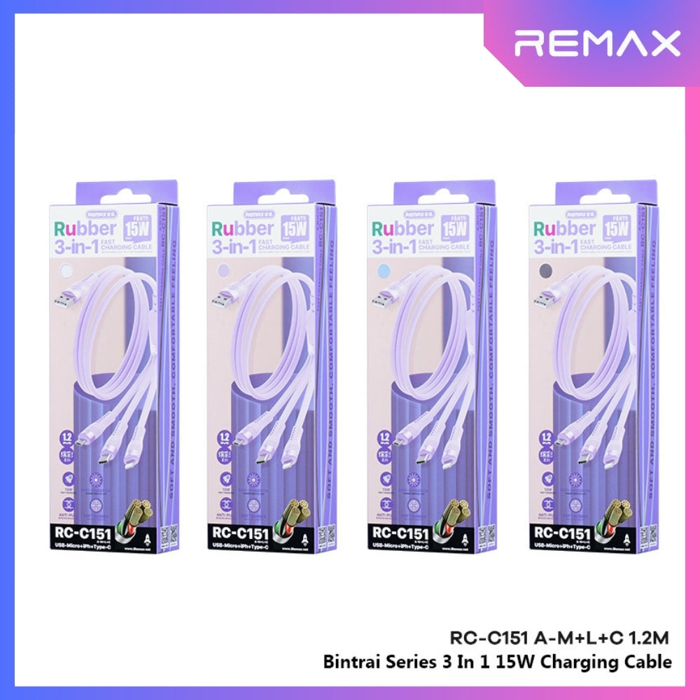 REMAX - RC-C151 Bintrai Series 3 In 1 Fast Charging Data Cable ( 15W ) - White