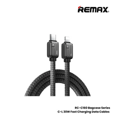 30W ( C to Lightning )-REMAX RC-C160 Bagcase Series 30W Type-C to Lightning PD Fast Charging Data Cable - Black