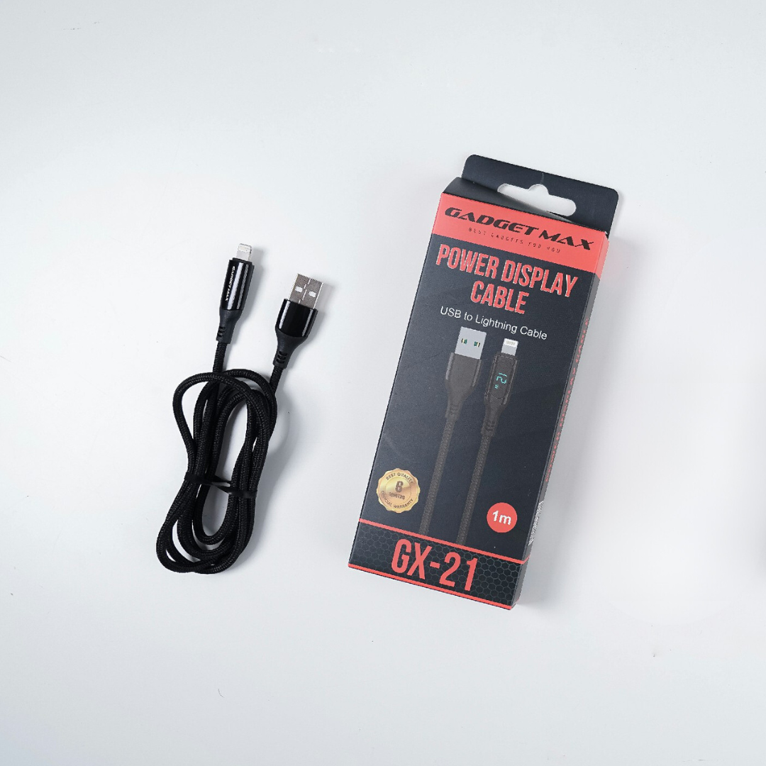 GADGET MAX GX21 USB TO LIGHTNING POWER DISPLAY CABLE (1M)(2.4A) - BLACK