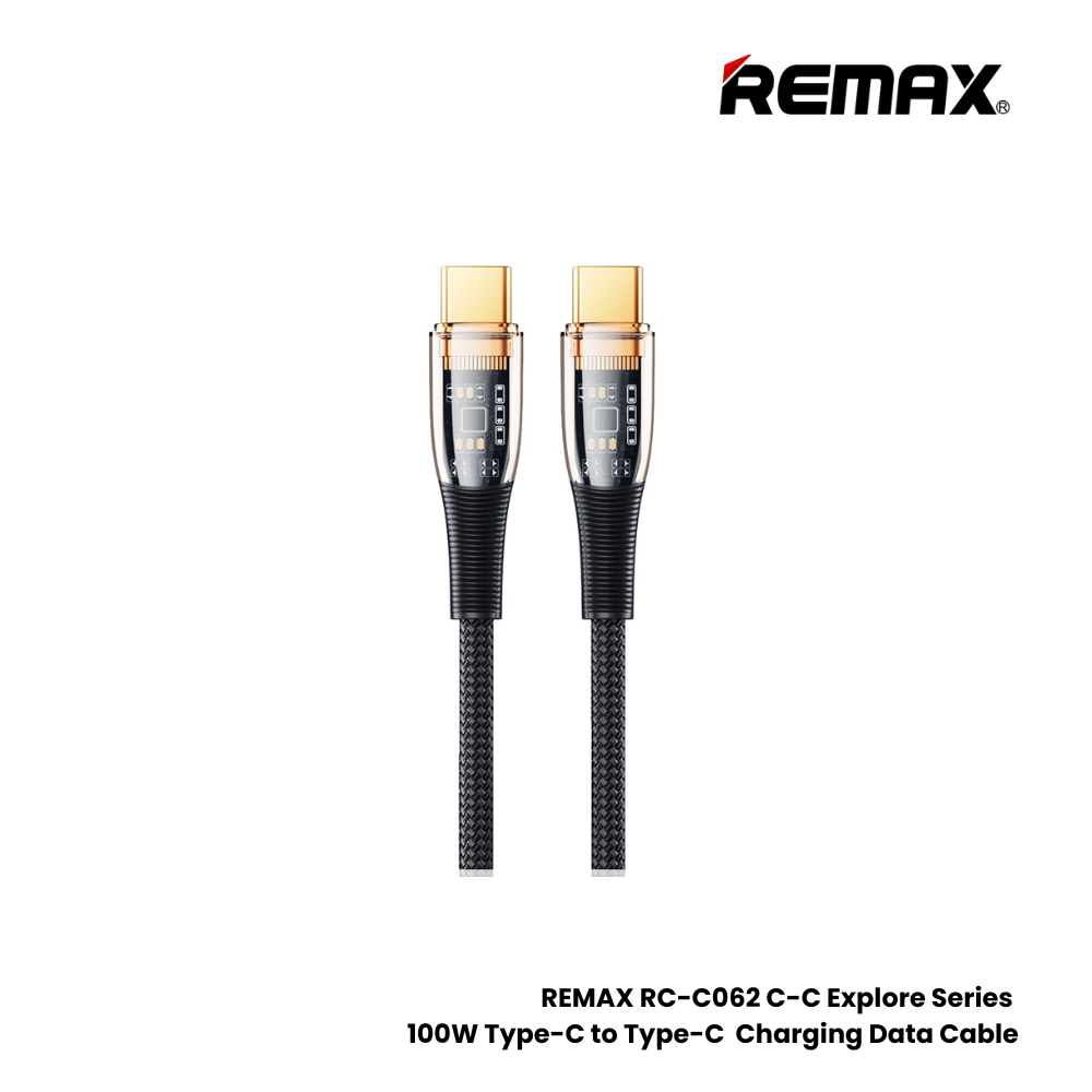 100W ( C to C )-REMAX RC-C062 C-C Explore Series 100W Type-C to Type-C Fast Charging PD Charging Data Cable - Black