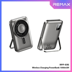 REMAX - RPP-695 10000mAh 3 in 1 Folding Holder Magnetic Wireless Charging Power Bank (PD20W/22.5W, Magsafe15W) - Grey