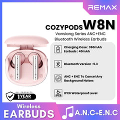 REMAX - COZYPODS W8N Vansiang Series ANC+ENC Bluetooth Wireless Earbuds - Pink