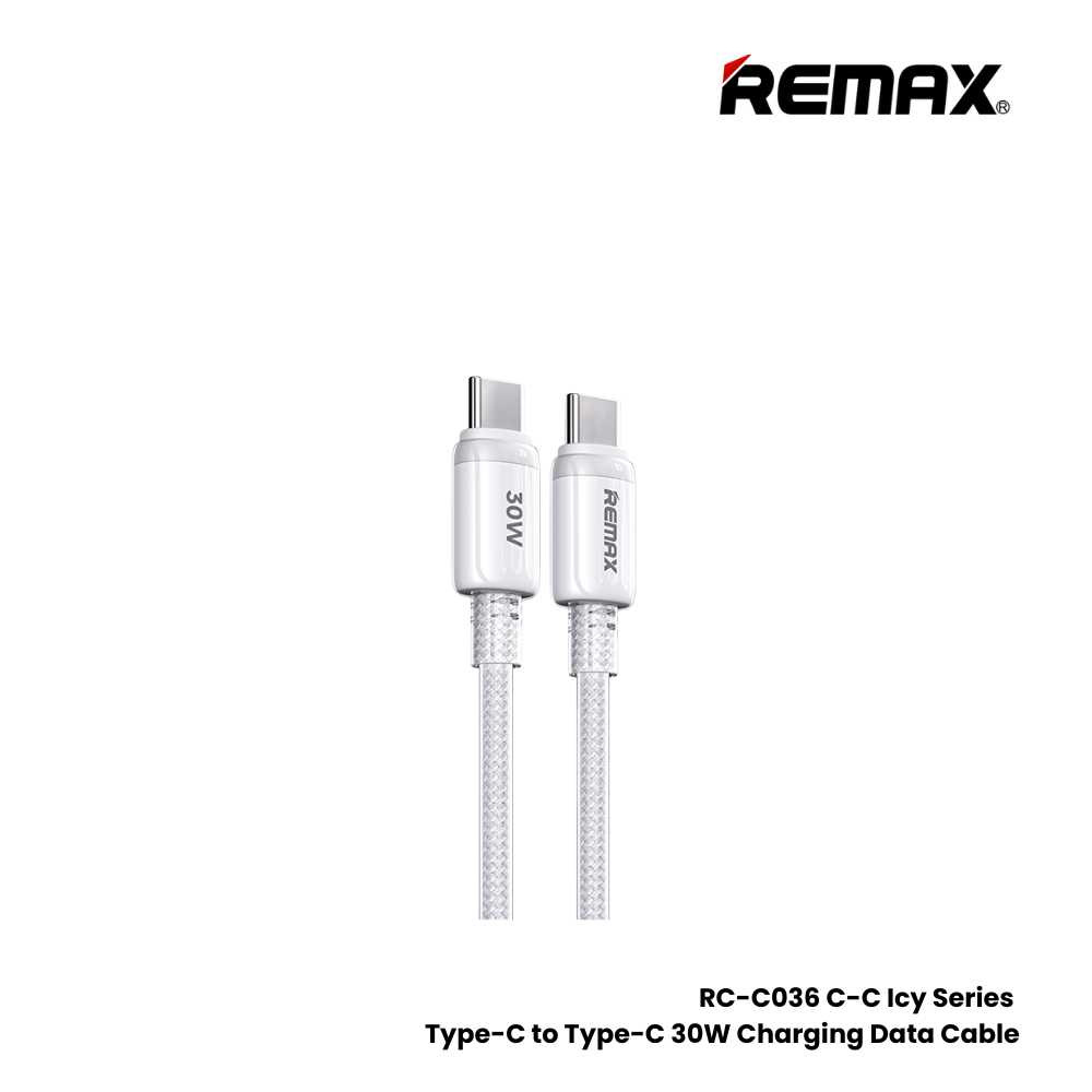 30W ( C to C )-REMAX RC-C036 C-C Icy Series 30W Type-C to Type-C Fast Charging Data Cable - White