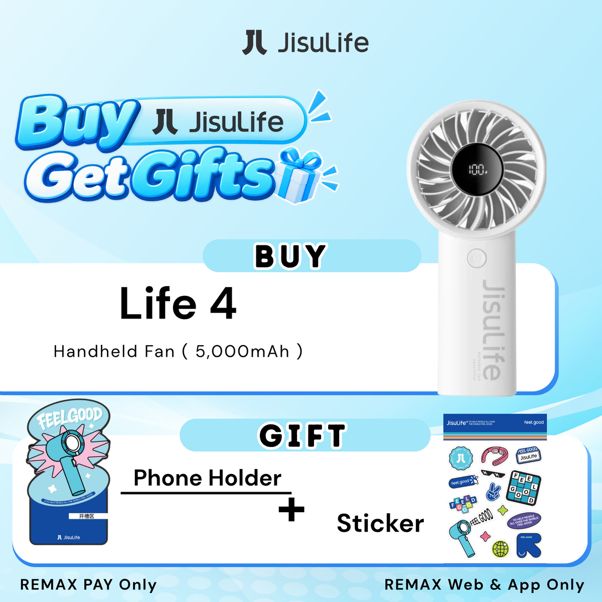JisuLife - Handheld Fan Life 4 ( 5000mAh ) - Light Grey