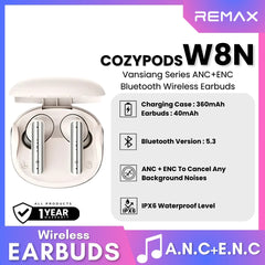 REMAX - COZYPODS W8N Vansiang Series ANC+ENC Bluetooth Wireless Earbuds - White