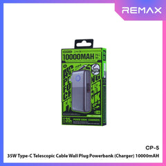 REMAX - CP-5 10000mAh Type-C Telescopic Wall Plug Fast Charging Cabled Power Bank ( PD35W ) - Tarnish