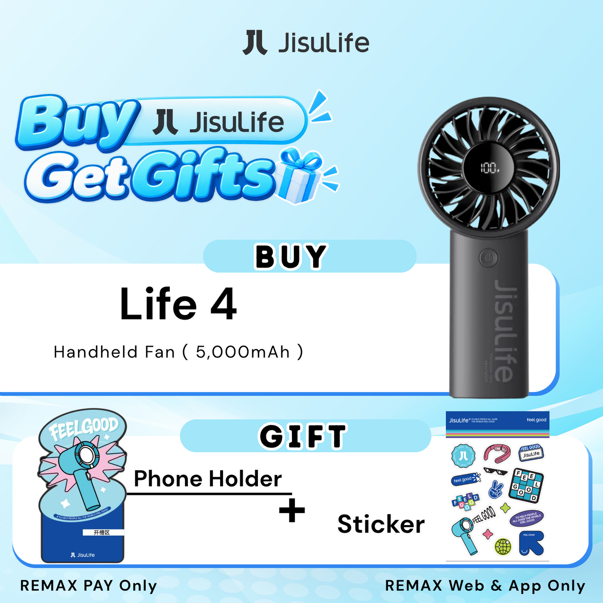 JisuLife - Handheld Fan Life 4 ( 5000mAh ) - Black