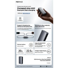 REMAX - FP-12 10000mAh PD+QC Fast Charging Power Bank ( PD20W+QC22.5W ) - Tarnish