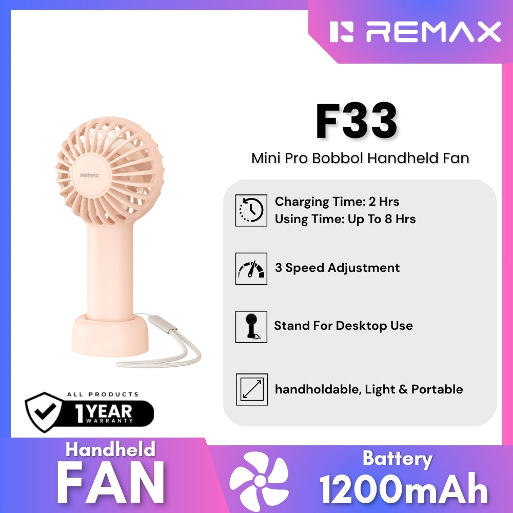 REMAX - F33 Mini Pro Bobbol Handheld Fan - Pink