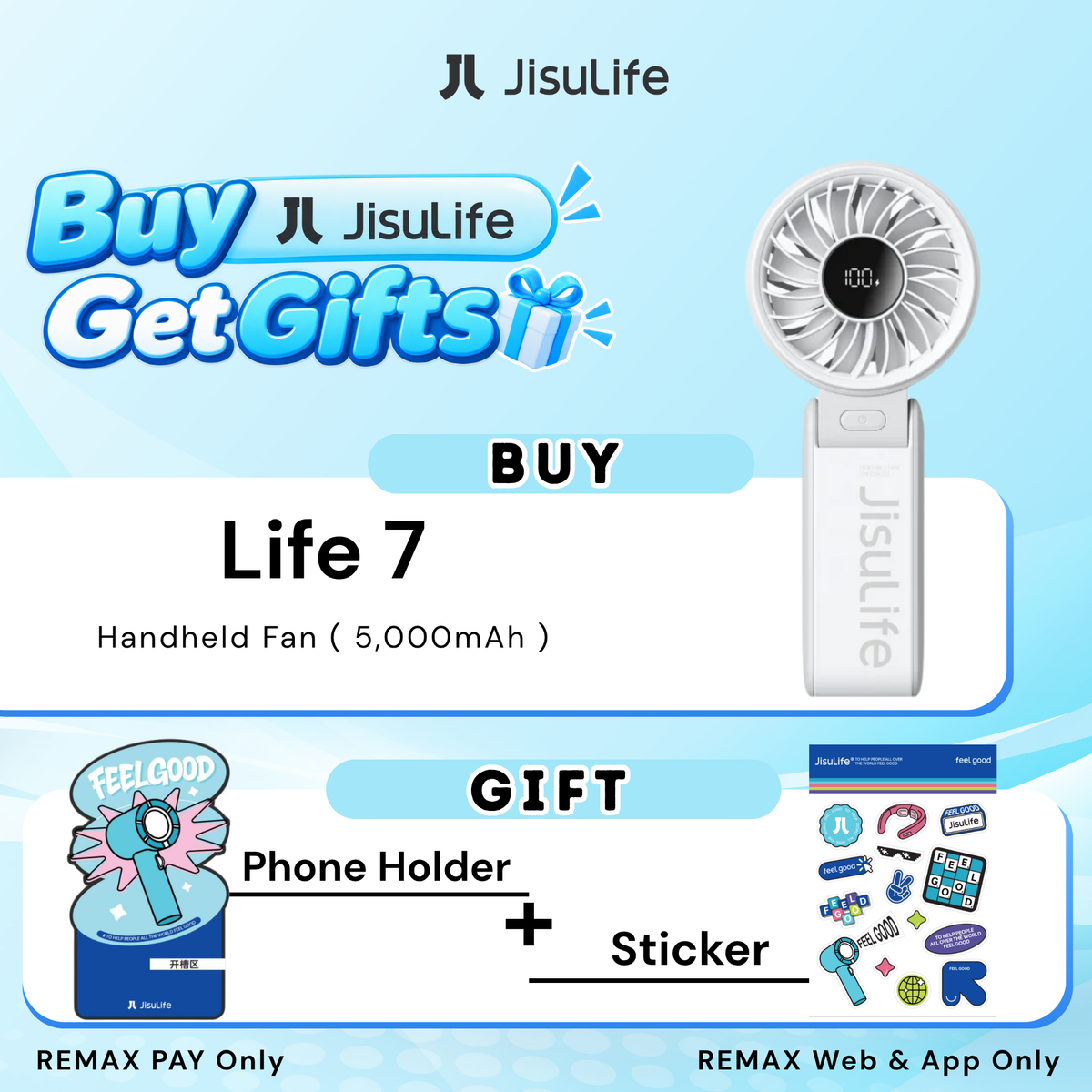 JisuLife - Handheld Fan Life 7 ( 5000mAh ) - Light Grey