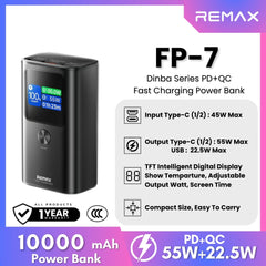 REMAX - FP-7 10000mAh Dinba Series PD+QC Fast Charging Power Bank ( PD55W+QC22.5W ) - Grey