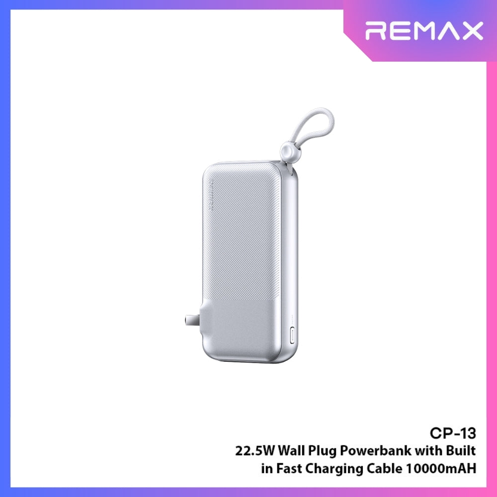 REMAX - CP-13 10000mAh Wall Plug Fast Charging Cabled Power Bank ( PD20W+QC22.5W ) - SIlver