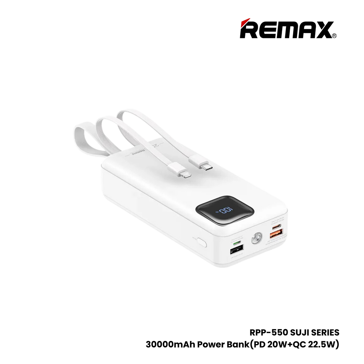 REMAX RPP-550 Suji Series 30000mAh PD+QC Fast Charging Power Bank(PD 20W+QC 22.5W) - White