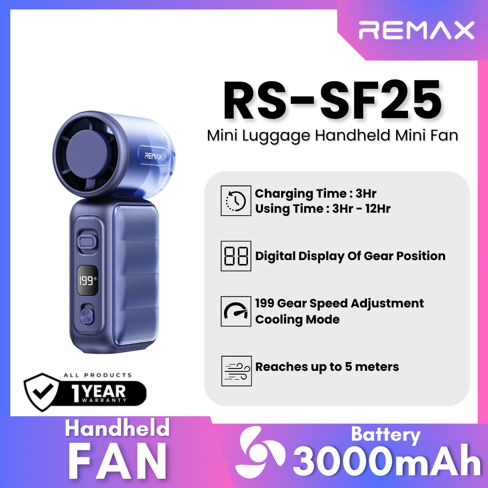 Remax-RS-SF25 MINI Luggage Handheld Mini Fan - Blue