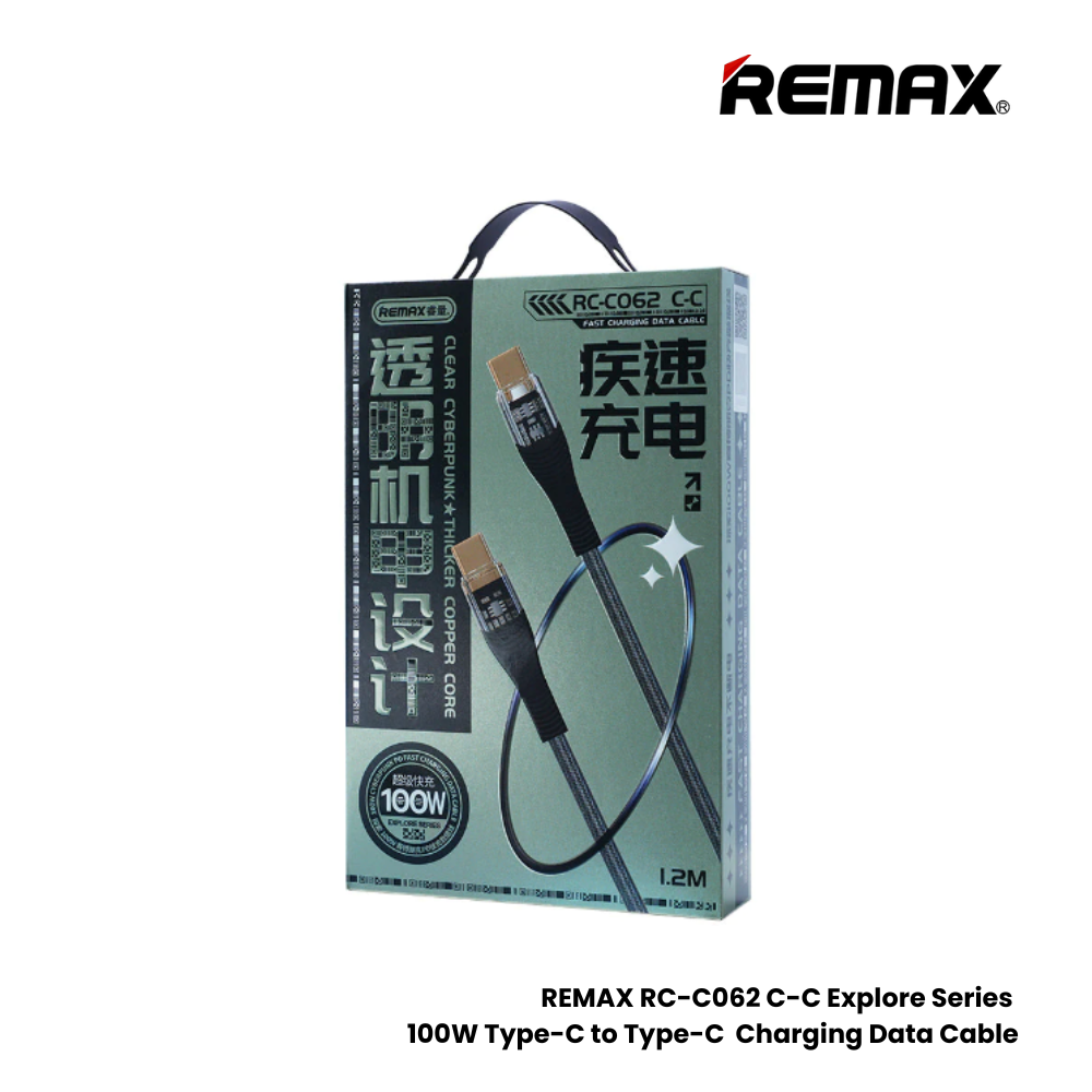 100W ( C to C )-REMAX RC-C062 C-C Explore Series 100W Type-C to Type-C Fast Charging PD Charging Data Cable - White