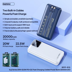 REMAX RPP-513 Suji Series 20000mAh PD+QC Fast Charging Power Bank(PD 20W+QC 22.5W) - Blue