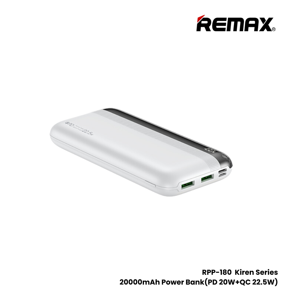 REMAX RPP-180 Kiren Series 20000mAh PD+QC Fast Charging Power Bank(PD 20W+QC 22.5W) - White