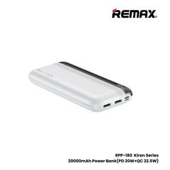 REMAX RPP-180 Kiren Series 20000mAh PD+QC Fast Charging Power Bank(PD 20W+QC 22.5W) - White