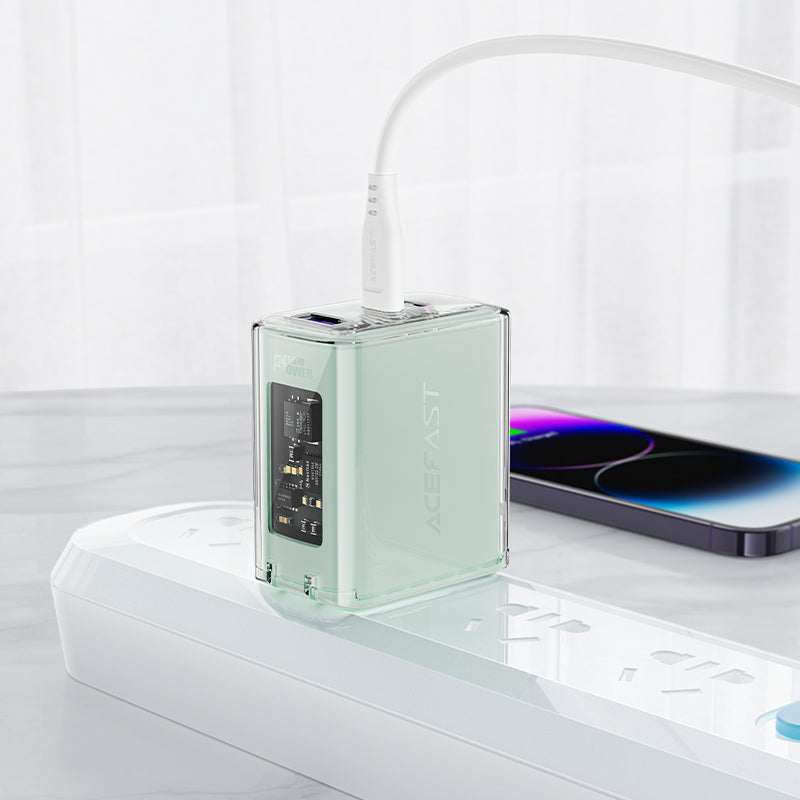 ACEFAST A47 SPARKLING SERIES PD65W GAN (2*USB-C+USB-A) CHARGER - MOUNTAIN MIST