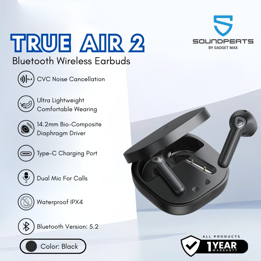 SOUNDPEATS - True Air 2 Bluetooth Wireless Earbuds - Black