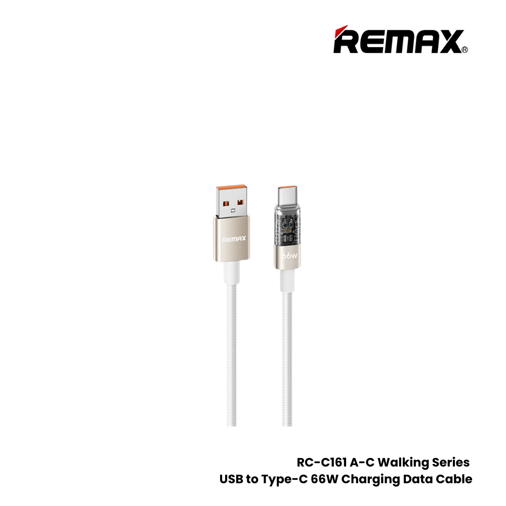 66W ( Type-C )-REMAX RC-C161A A-C Walking Series 66W USB to Type-C Fast Charging Data Cable - Black