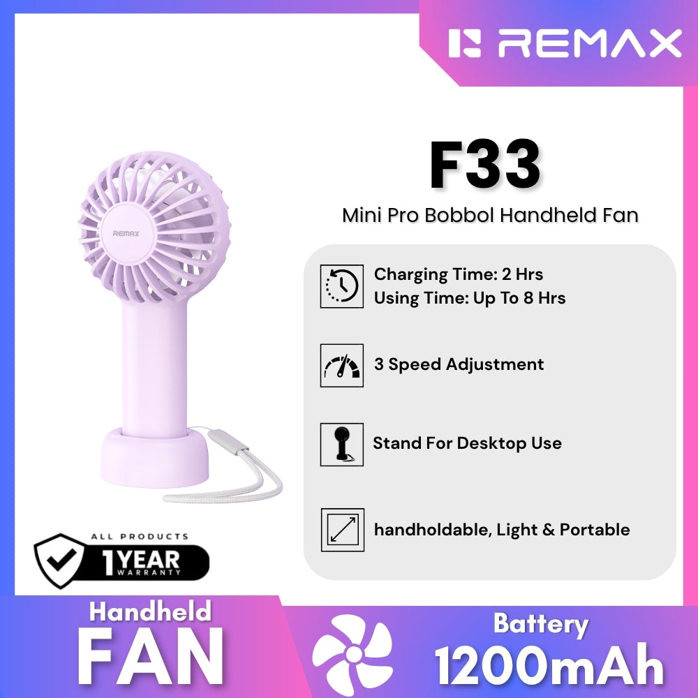REMAX - F33 Mini Pro Bobbol Handheld Fan - Purple