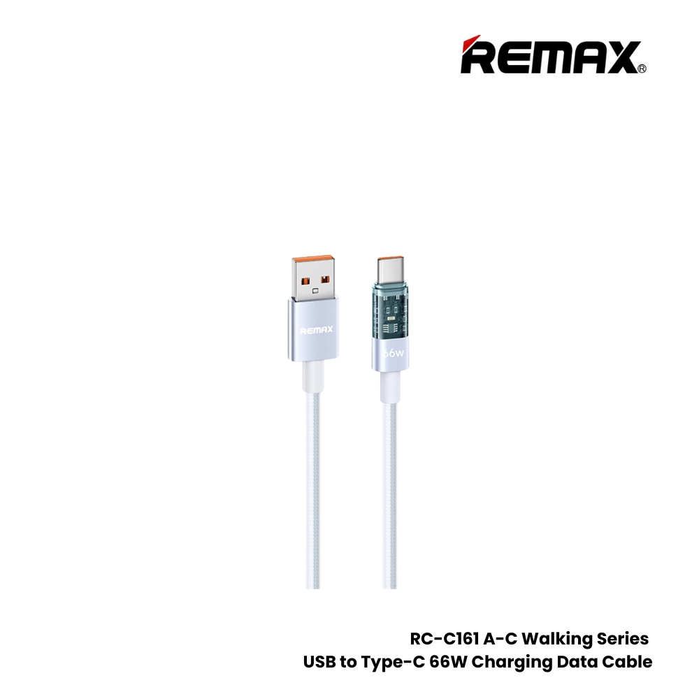 66W ( Type-C )-REMAX RC-C161A A-C Walking Series 66W USB to Type-C Fast Charging Data Cable - White