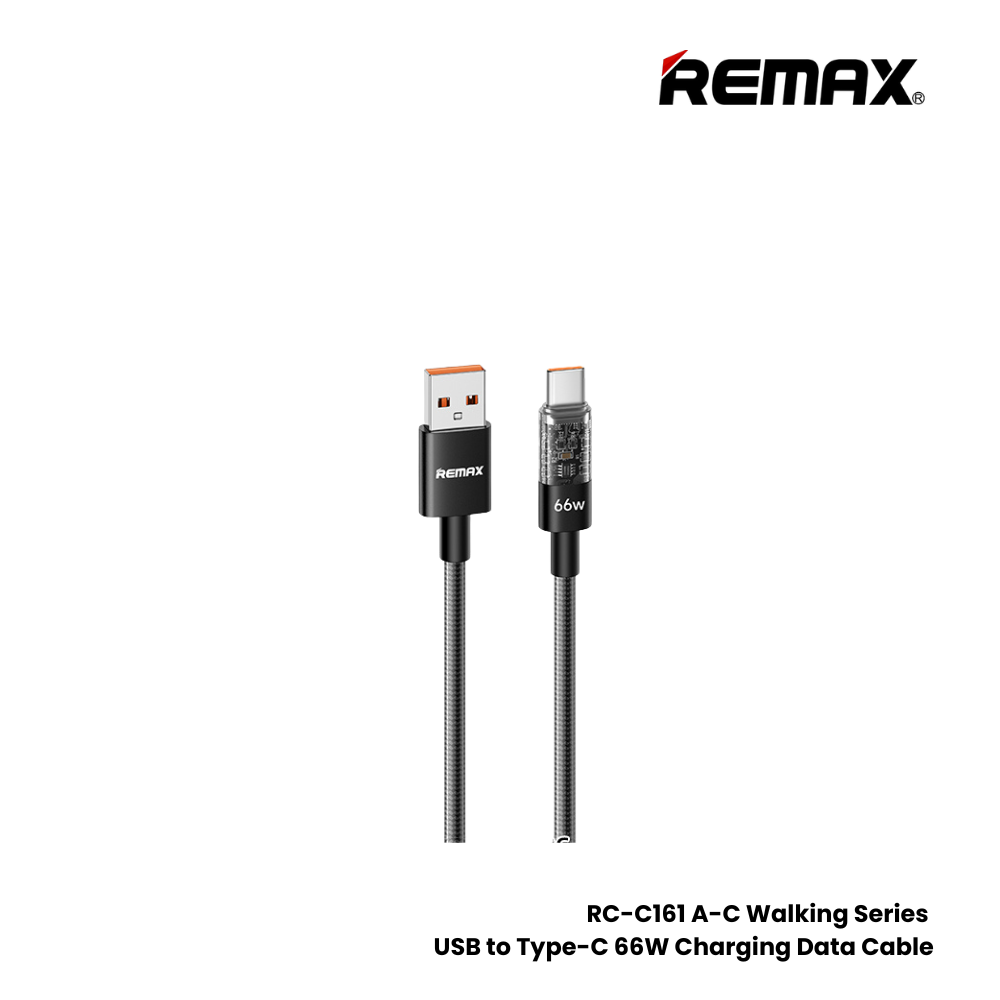 66W ( Type-C )-REMAX RC-C161A A-C Walking Series 66W USB to Type-C Fast Charging Data Cable - White